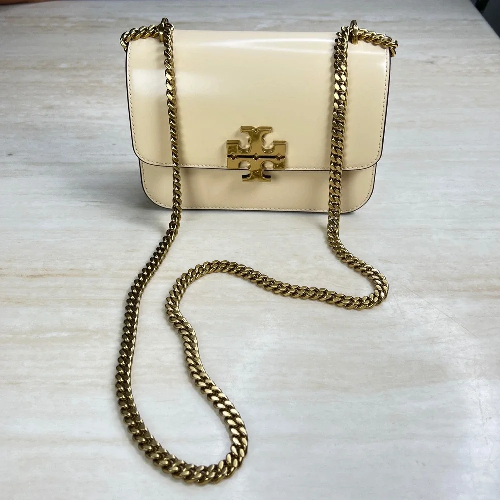 Tory Burch Eleanor Small Convertible Shoulder Bag Cream Ivory Gold Chain Logo - Picture 6 of 12
